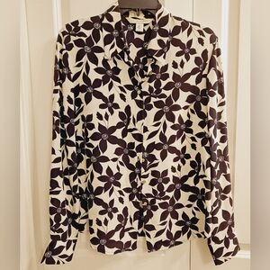 Floral Black and White Button-Up Blouse